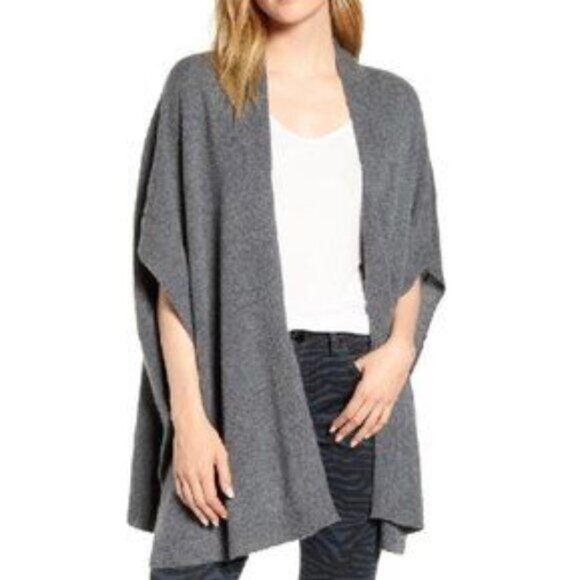 Halogen Womens Grey One Size Ruana 100% Cashmere Open Front Kimono Knit Cardigan - Picture 1 of 11
